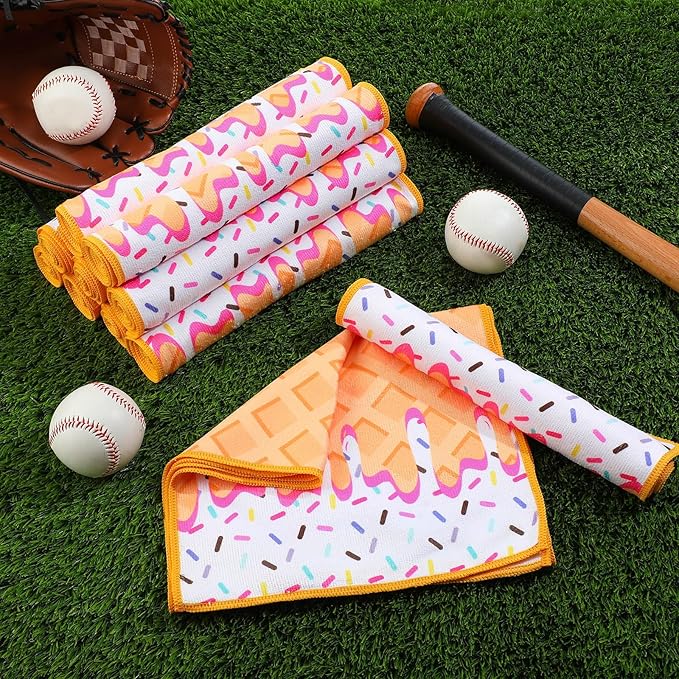 Peryiter 12 Pcs Baseball Ice Cream Drip Cooling Towel Microfiber Absorbent Lightweight Sport Cooling Towel Sweat Sport Rags for Baseball Team Coach Gifts Event Yoga Running Gym(White,40 x 12 Inch)