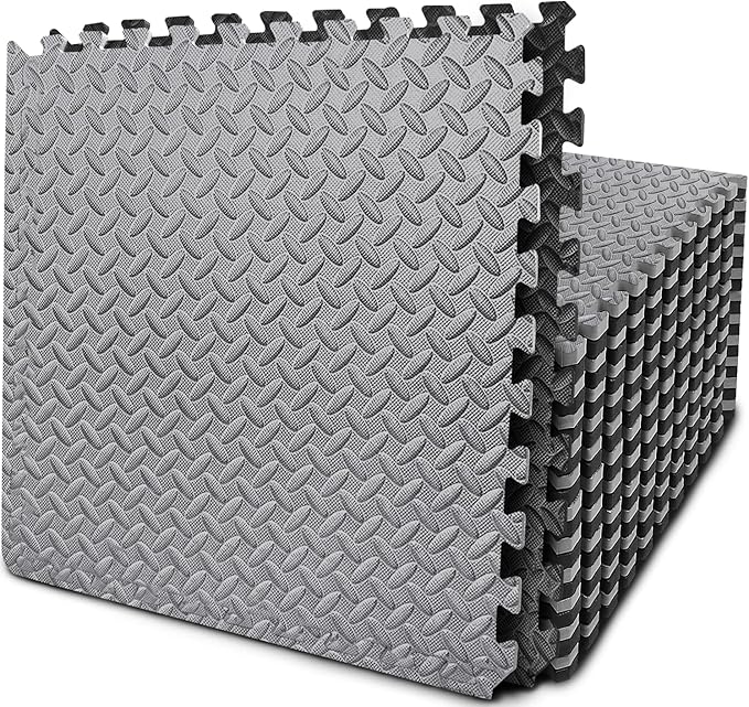 BEAUTYOVO Puzzle Exercise Mat with 12/24/48 Tiles Interlocking Foam Gym Mats, 24'' x 24'' EVA Foam Floor Tiles, Protective Flooring Mats for Gym Equipment