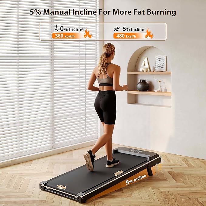 Walking Pad Treadmill, Under Desk Treadmill for Home/Office with 250 lbs Weight Capacity, 2.5HP Low Noise Walking Pad, Remote Control, LED Display
