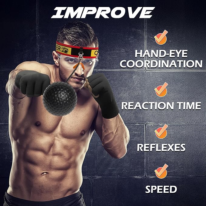 Boxing Reflex Ball for Adults and Kids, 4 Levels Boxing Ball with Adjustable Headbands, Perfect for Reaction, Agility, Punching Speed, Fight Skill and Hand Eye Coordination Training