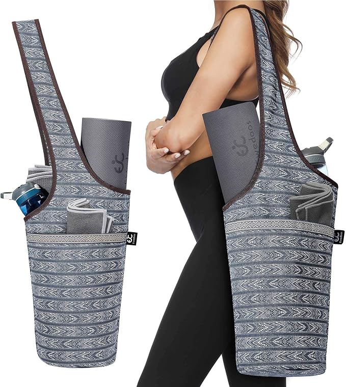 Ewedoos Canvas Yoga Mat Bag Fits Most Mats Yoga Bag with Large Storage Pockets to Hold More Accessories Ideal for Pilates Workout Gifts & Travel