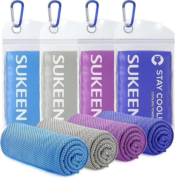 Sukeen 4 Pack Cooling Towel (40"x12"),Ice Towel,Soft Breathable Chilly Towel,Microfiber Towel for Yoga,Sport,Running,Gym,Workout,Camping,Fitness,Workout & More Activities