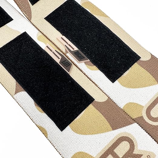Elbow Wraps for Weightlifting - Heavy Duty Construction, 25% More Elasticity, Reinforced Stitching, Extra Wide Fastener, Easy to Adjust, (Sand Camo)