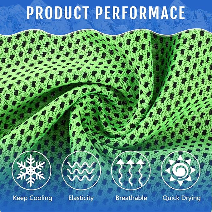 Hosuly 12 Pieces Cooling Towels for Hot Weather Soft Breathable Cold Towel Yoga Towels for Sweat, Sports, Workout, Fitness, Gym, Running, Travel Camping, 12 x 40 Inch (Green)