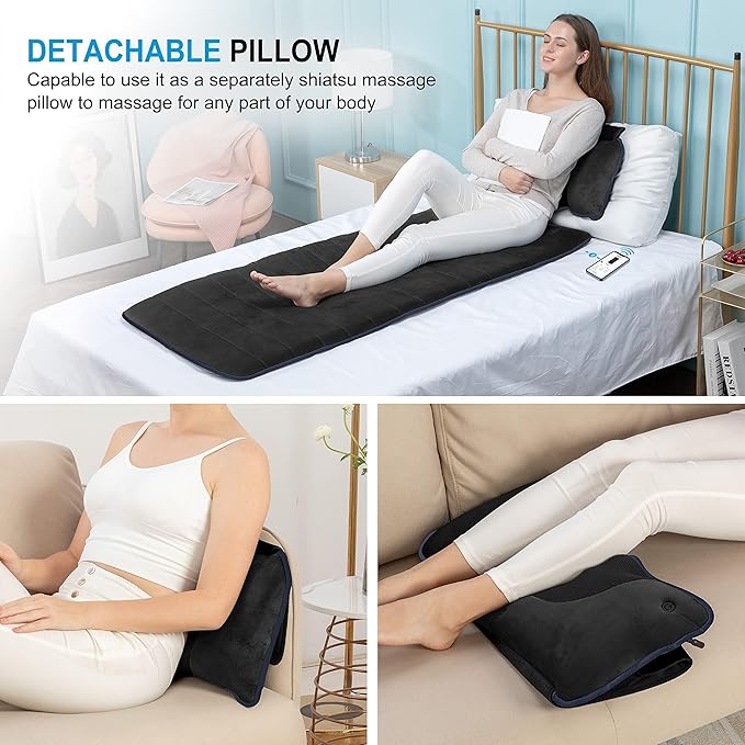 COMFIER Full Body Massage Mat with Heat & Vibration - 10 Motors, App Control, Movable Shiatsu Neck Pillow & 4 Heating Pads for Neck, Shoulders, Back, Black