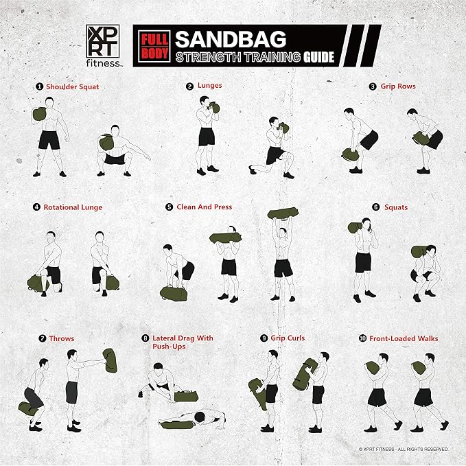 XPRT Fitness Workout Sandbag for Heavy Duty Workout Cross Training 7 Multi-positional Handles - Color Army Green/Black/Camo