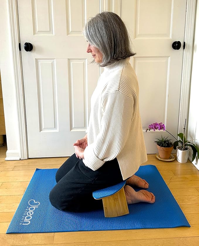 Bean Products Bamboo Foldable Meditation Bench – Supportive and Portable Kneeling Stool Chair with Meditation kit – Ergonomic Design for Seiza, Meditation, Prayer and Travel – Made in USA