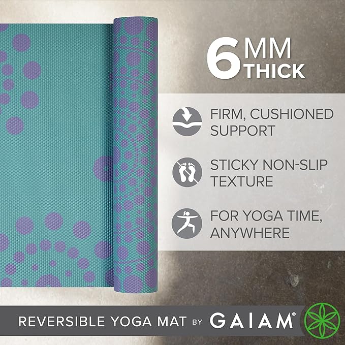 Gaiam Yoga Mat - Premium 6mm Print Reversible Extra Thick Non Slip Exercise & Fitness Mat for All Types of Yoga, Pilates & Floor Workouts (68" x 24" x 6mm Thick)