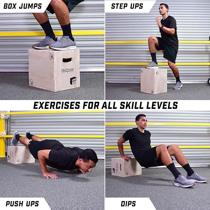 GoSports Fitness 3-in-1 Plyo Jump Box - Small, Standard, or XL - Launch Box Exercises for All Skill Levels