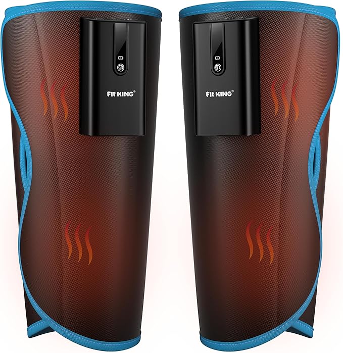 FIT KING Cordless Calf Massager with Heat & Compression – Rechargeable Leg Massager for Circulation, Edema, RLS & Pain Relief, 3 Heat Levels, 3 Modes & Intensities, Portable, Mom, Dad, Athlete Gift