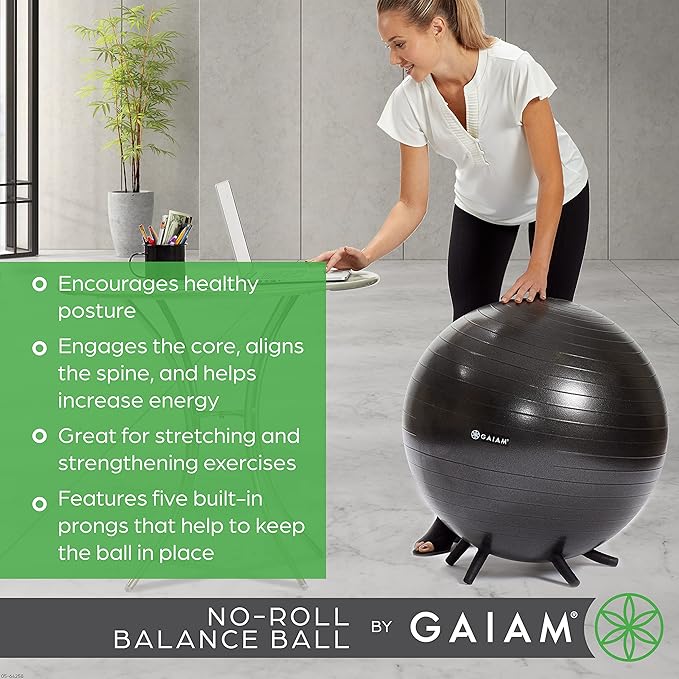 Gaiam Balance Ball Chair - No-Roll Ergonomic Office Chair & Yoga Ball Chair for Home Office Desk with Exercise Guide, Easy Installation Ball Pump, and Built-in Stability Legs, 25.5 in. (65 cm) - Blue