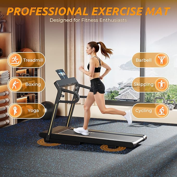 PRAISUN 0.6" Thicker Rubber Top Gym Flooring for Home Gym, 48 Pcs 192 Sq Ft Workout Mats, Exercise Mat, Interlocking Rubber Floor Mats with High Density EVA Foam for Garage, 24 x 24in, Black/Blue