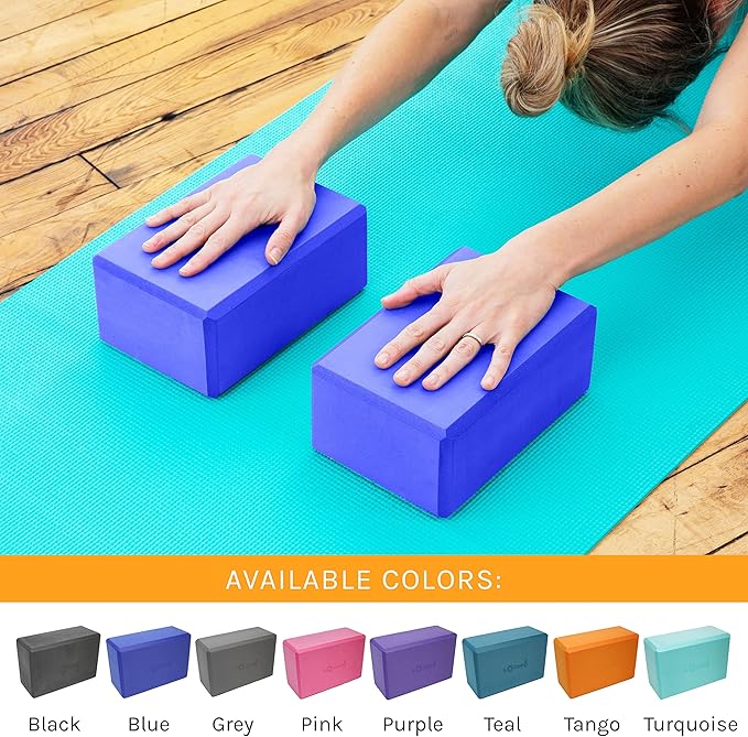 Sol Living Yoga Blocks 2 Pack High Density EVA Foam Yoga Cushion Stretching Pilates Meditation Exercise Equipment Support Deepen Poses Odor Free Non Slip Yoga Accessories - 4" x 6" x 9"- Blue