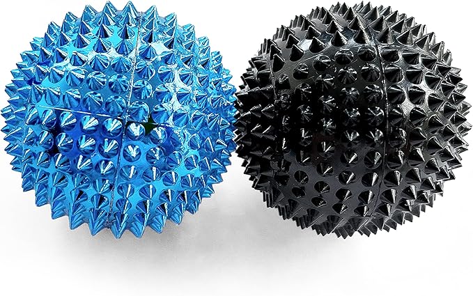 2X Spiky DBT Skill Balls | 2inch | Magnetic Stress Relief Balls | Spiky Massage Balls for Relaxation, Tension Release, Focus & Mobility (Black/Blue)