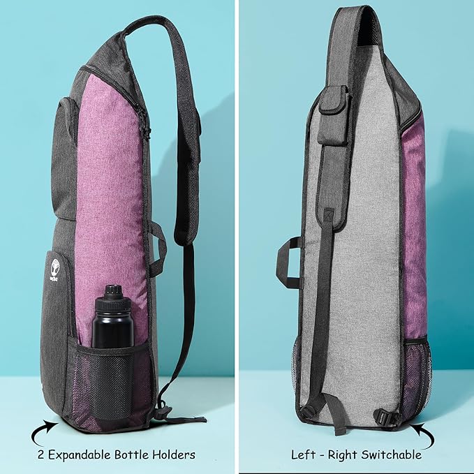 Yoga Mat Bag Carrier - Large Pockets & Water Bottle Holders. Yoga Backpack Fits 0.5" Thick x 26" Wide Mats. Hands-Free, Left-Right Switchable, Yoga, Gym, Cycling