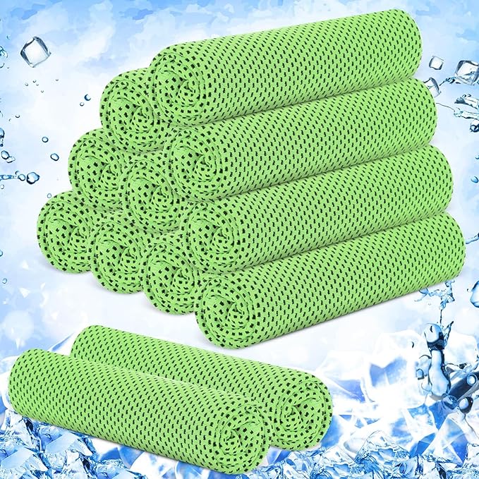 Hosuly 12 Pieces Cooling Towels for Hot Weather Soft Breathable Cold Towel Yoga Towels for Sweat, Sports, Workout, Fitness, Gym, Running, Travel Camping, 12 x 40 Inch (Green)