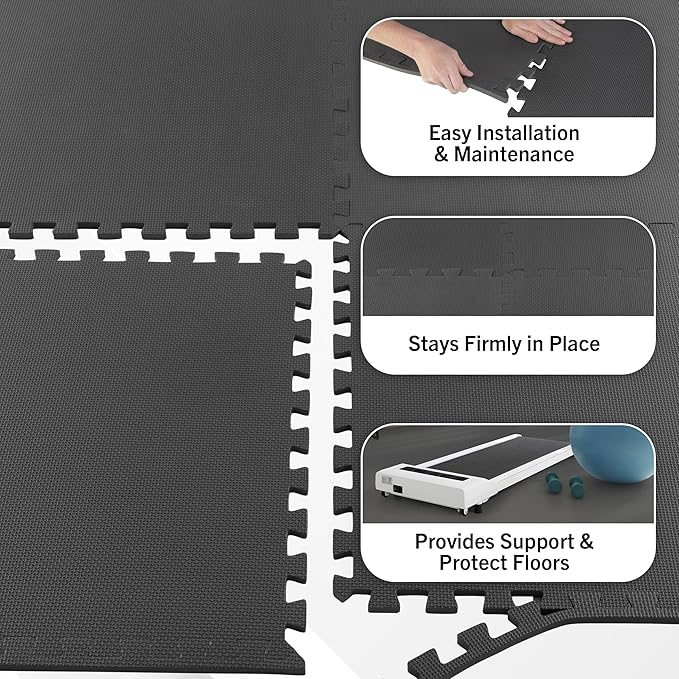 EVA Foam Mat Tiles 18-Pack - 72 SQ FT of Interlocking Padding for Garage, Playroom, or Gym Flooring - Workout Mat or Baby Playmat by Stalwart (Gray)