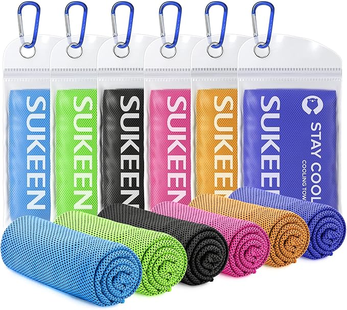 Sukeen Cooling Towels 6 Pack (40"x 12"), Neck and Face, Cool Sweat and Lightweight Breathable Towels for Hot Weather, Yoga, Sports, Workout, Running, Gym, Camping, Fitness