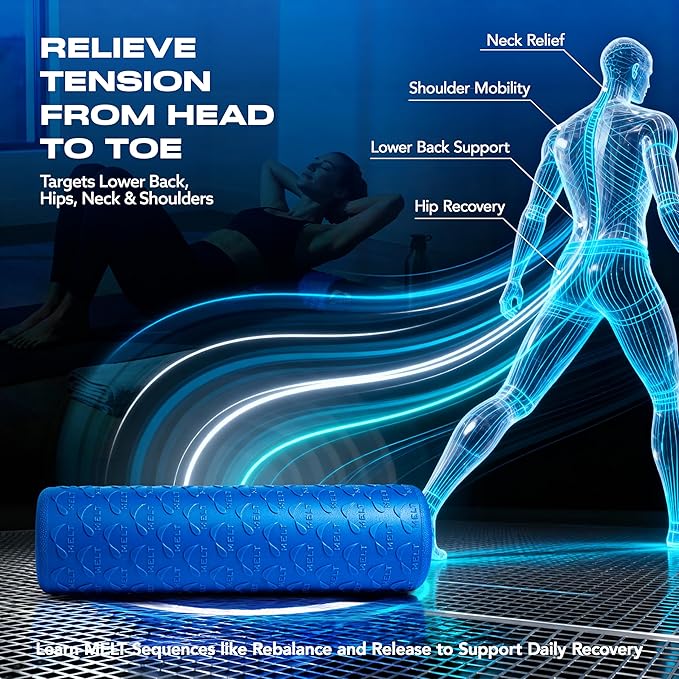 MELT Method 18 Inch Soft Travel Foam Roller w/FasciaTherapy - Low Density Travel Size Foam Roller for Physical Therapy, Muscle Recovery, Back Massage & Pilates - Half The Length of MELT Original