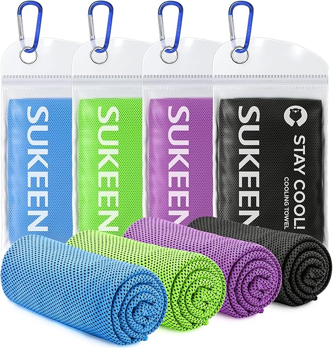 Sukeen 4 Pack Cooling Towels (40"x12"), Cooling Neck Wraps, Ice Towel, Soft Breathable Chilly Towel,Microfiber Towel for Yoga,Sport,Running,Gym,Workout,Camping,Fitness,Workout & More Activities