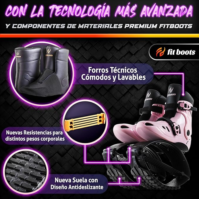 FIT BOOTS for Women Exercise - Premium Moon Shoes for Jumping, Kangaroo Shoes for Training, Cardio & Fun, Joint-Friendly, Rebounder Jumps Boots for Adults & Kids, Bouncy Workout (Women-Pink)