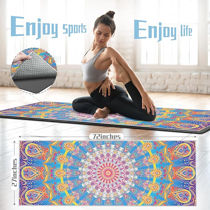 Yoga Towel,Absorbent Yoga Mat Towel for Hot Yoga Non Slip,Stylish Prints,Ideal for Workouts,Hot Yoga,Bikram,Pilates Equipment,72 x 27 in,Rainbow