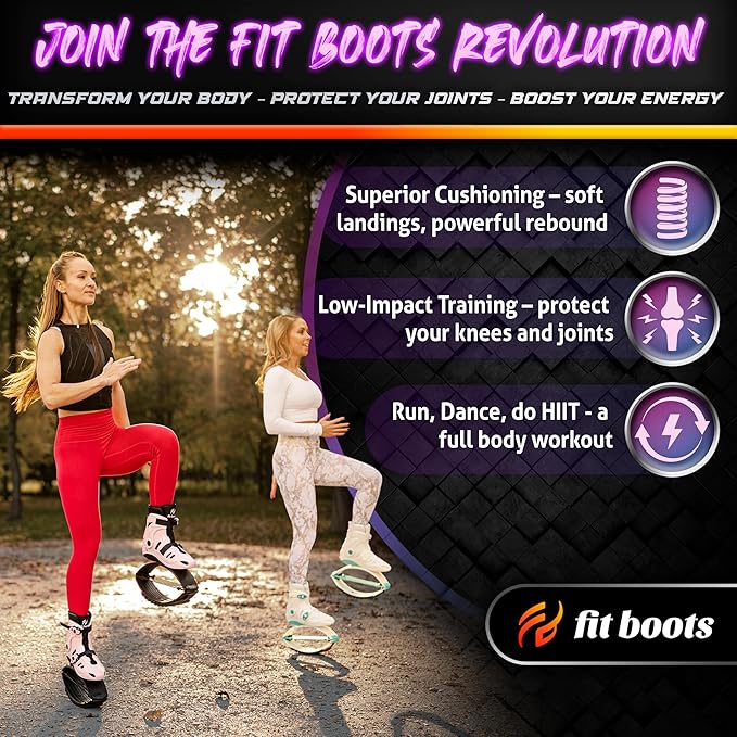 FIT BOOTS for Women Exercise - Premium Moon Shoes for Jumping, Kangaroo Shoes for Training, Cardio & Fun, Joint-Friendly, Rebounder Jumps Boots for Adults & Kids, Bouncy Workout (Women-Gold)