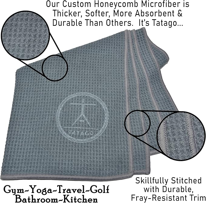 Tatago Hot Yoga Sweat & Hand Towel - Soft & Absorbent, Quick Drying Microfiber Non Slip for XL Yoga Mat or Gym - Travel Towel 2-Pack