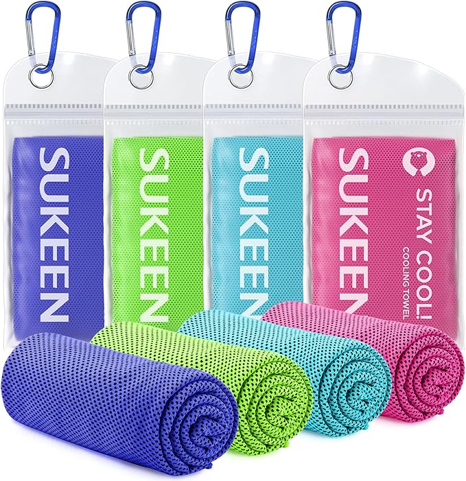Sukeen 4 Pack Cooling Towels (40"x12"),Ice Towel,Soft Breathable Chilly Towel,Microfiber Towel for Yoga,Sport,Running,Gym,Workout,Camping,Fitness,Workout & More Activities