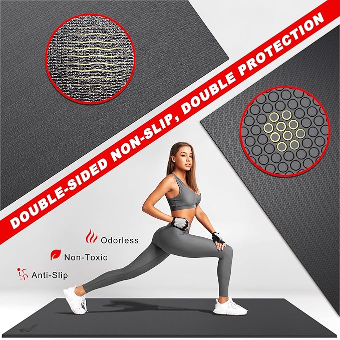 Extra Large Exercise Mat 6'x4'/7'x5'/6'x8'/6'x9'/6'x10'/6'x12'（7mm）, Gym Flooring for Home Gym,Thick Exercise Mats for Home Workout,Non-Slip,Extra Durable,High-Density Gym Mats for Jump Rope,Cardio