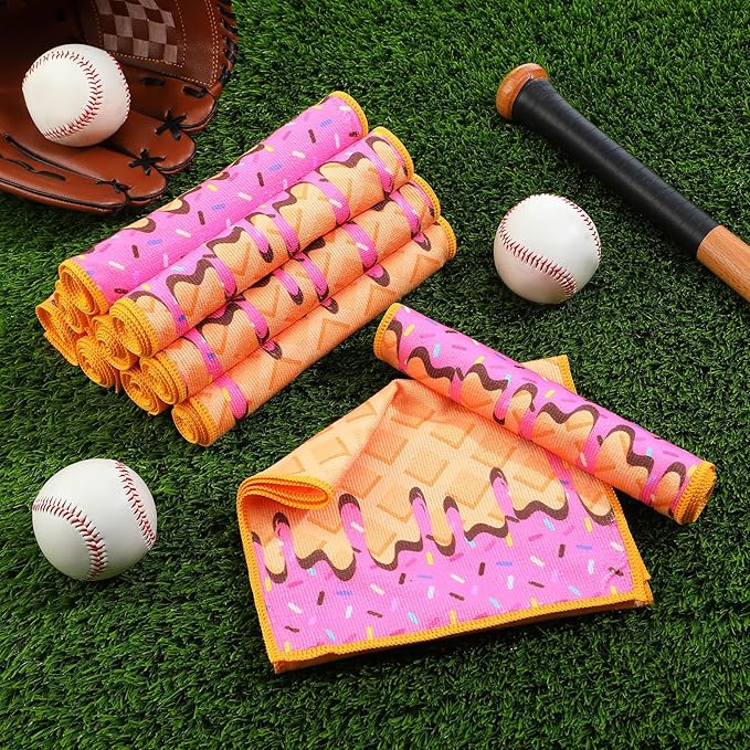 Peryiter 12 Pcs Baseball Ice Cream Drip Cooling Towel Microfiber Absorbent Lightweight Sport Cooling Towel Sweat Sport Rags for Baseball Team Coach Gifts Event Yoga Running Gym(Pink,30 x 9 Inch)