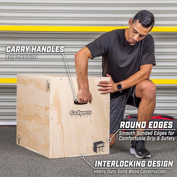 GoSports Fitness 3-in-1 Plyo Jump Box - Small, Standard, or XL - Launch Box Exercises for All Skill Levels