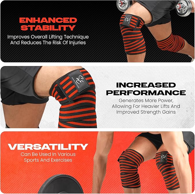 Special Essentials Knee Wraps for Weightlifting with Strap (2 Pack) - 72 Inches Flexible Support for Men & Women, for Powerlifting, Squats, Leg Press, and Cross Training