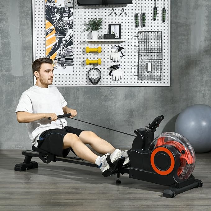 Water Rowing Machine for Home, Foldable Rower Machine with Adjustable Water Resistance, LCD Monitor, Tablet Holder and Transport Wheels for Home Cardio Training 264 lbs Weight Capacity Red