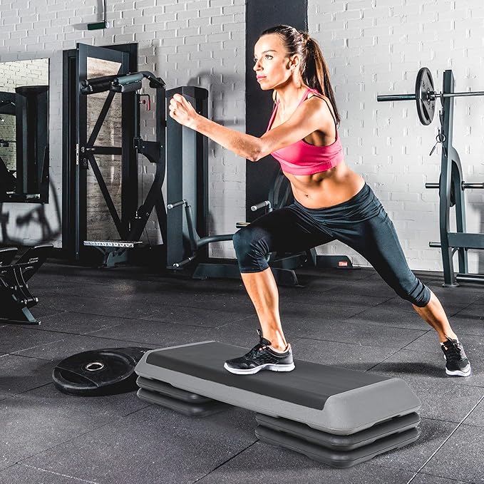 JupiterForce 43" Workout Aerobic Exercise Step Platform, Adjustable Aerobic Steppers for Exercise with 4 Removable Risers for Home Gym Strength Training