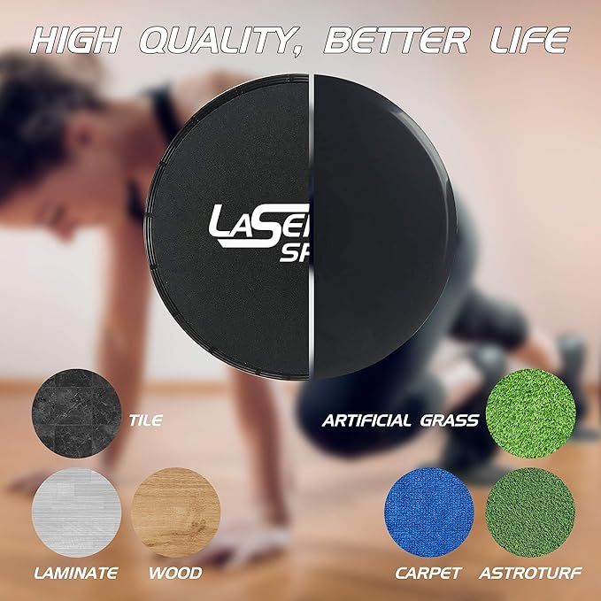 Laser Sports Dual‑Sided Exercise Sliding Discs with 4 Resistance Bands & Storage Bag – Core Sliders for Ab Workouts, Strength Training, Home Gym Fitness, Physical Therapy & Low‑Impact Exercise