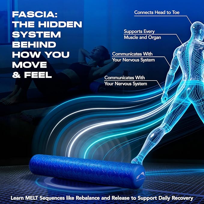 MELT Method 36 Inch Soft Foam Roller for Physical Therapy and Exercise Recovery - FasciaTherapy Technology - Low Density Exercise Foam Roller for Full Body Gentle Compression - Blue