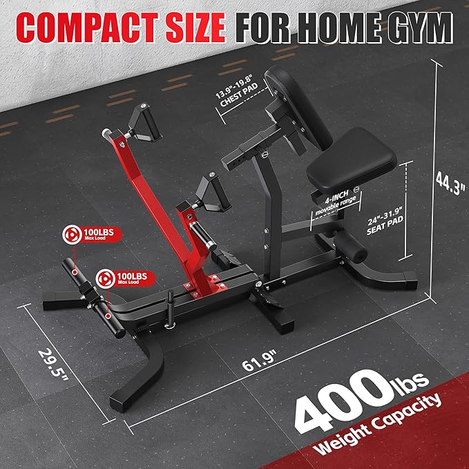 RM01 Seated Row Machine, Back Exercising Equipment Plate Loaded, Chest Supported T-bar Row Machine with Independent Arms, Back Machine Home Gym for 400LBS Capacity Gym Equipment