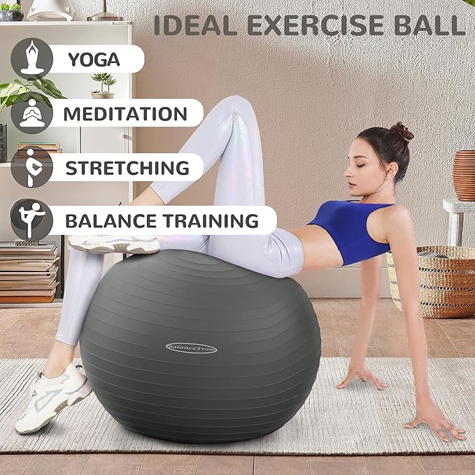 Fitvids Exercise Ball for Fitness, Yoga, Pilates with Quick Pump, Anti-Burst Slip Resistant Balance Ball