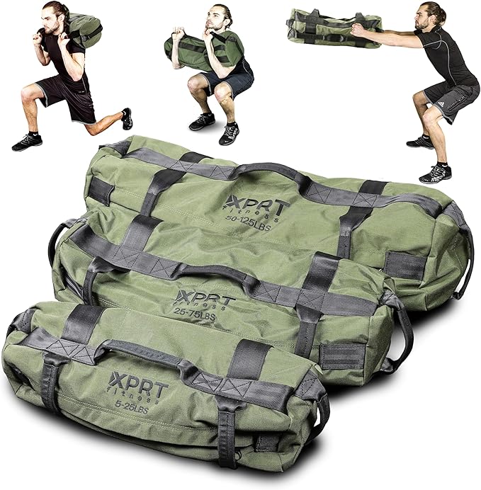 XPRT Fitness Workout Sandbag for Heavy Duty Workout Cross Training 7 Multi-positional Handles - Color Army Green/Black/Camo