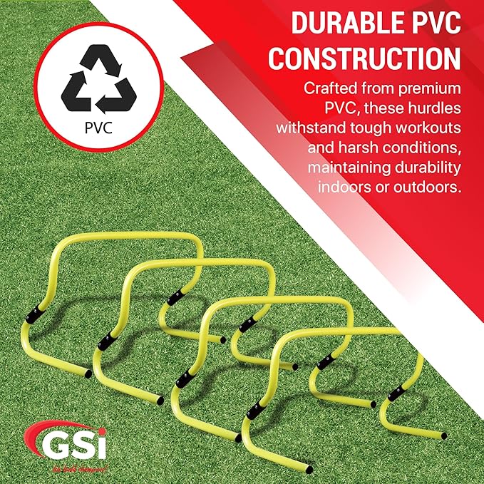 Kids Obstacle Challenge Training Bundle –Dual Height Agility Hurdle Pack of 6 – Adjustable 6" & 12" Training Hurdles with Feet Spot Markers Set of 6 Pairs Non-Toxic Non-Slip in Assorted Colours for Ki