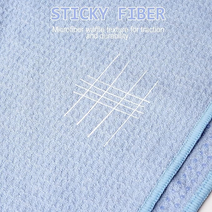 Eunzel 2 Pack Hot Yoga Towel, Non-Slip Yoga Mat Towel with Grip Dots Stickyfiber Sweat Absorbent Towel for Hot Yoga, Pilates and Workout 72" x 24", Blue