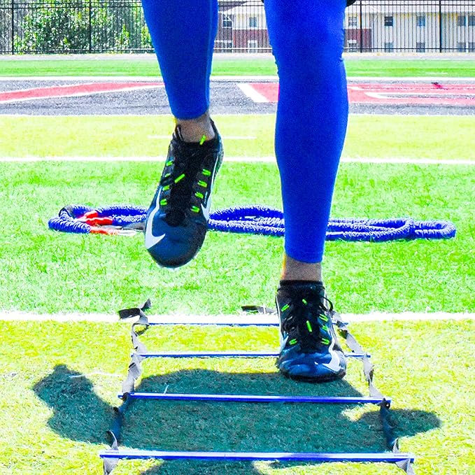 Speed and Agility Exercise Ladder Kit – Acceleration Speed Cord™ and Speed Training Workout Ladder – Improve Footwork, Foot Speed/Quickness, Change of Direction, Strength and Power