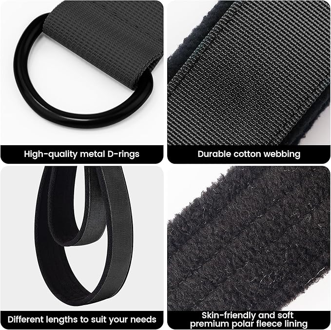 2PCS Comfortable Enhanced Thickness Pilates Double Loop Strap - D-Ring Strap for Home Gym & Yoga Workout Accessories
