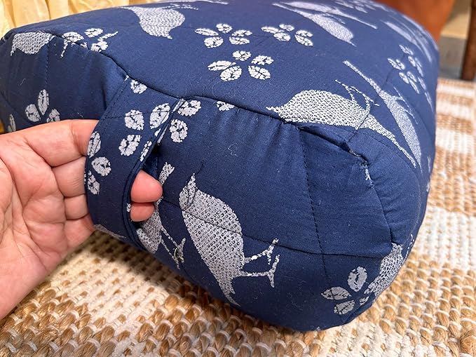 Yoga Pillow Cover with Carry Bag, Rectangular Meditation Pillow, 100% Cotton for Restorative Yoga,Blue