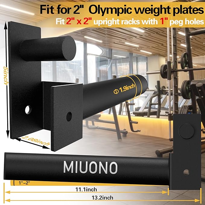 Weight Plate Holder, Weight Rack Storage for 2x2 Power Rack Attachments with 1-inch Hole, 11" Extended Bar for Olympic Weight Plates (4 Pack)