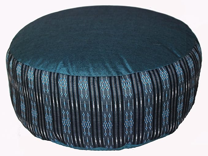 Meditation Cushion Zafu Pillow - Buckwheat and Kapok Fill - Global Weave Teal