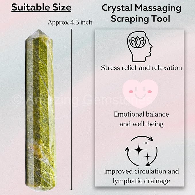 Amazing Gemstone Vesuvianite Crystal Wand Massage Stick - Pelvic Wand Gua Sha for Adults - Crystals and Healing Stones Massage Wands for Adults Gifts (Pointed)
