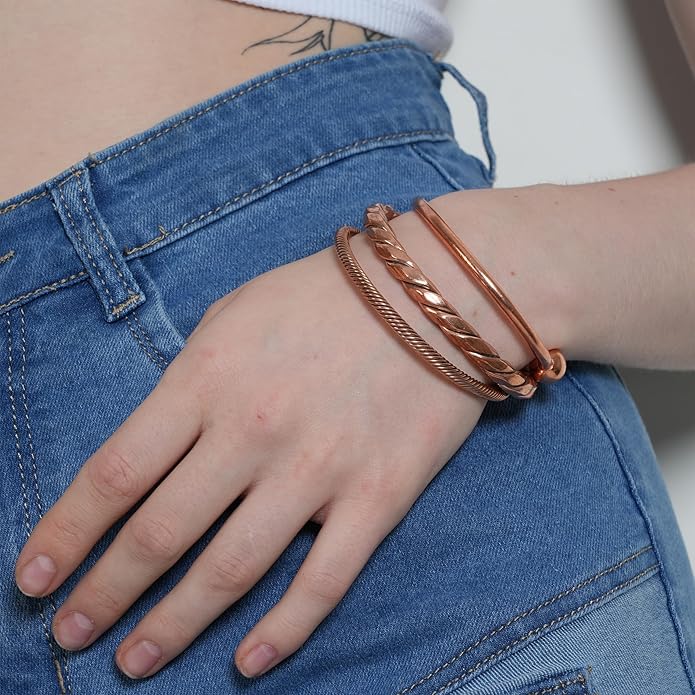 Copper Bracelet Tibetan Style. Hand Forged with Solid and High Gauge Copper Jewelry Cuff for Women Men. Combo of Different Designs
