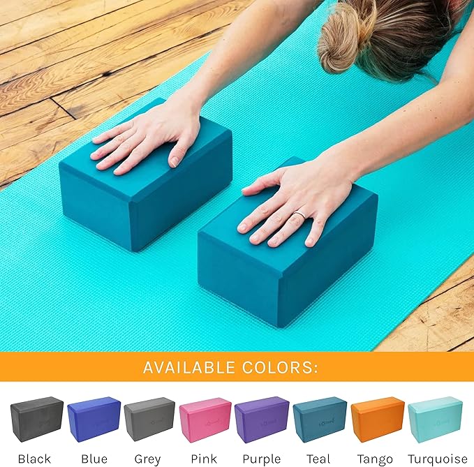 Sol Living Yoga Blocks 2 Pack High Density EVA Foam Yoga Cushion Stretching Pilates Meditation Exercise Equipment Support Deepen Poses Odor Free Non Slip Yoga Accessories - 4" x 6" x 9"- Teal